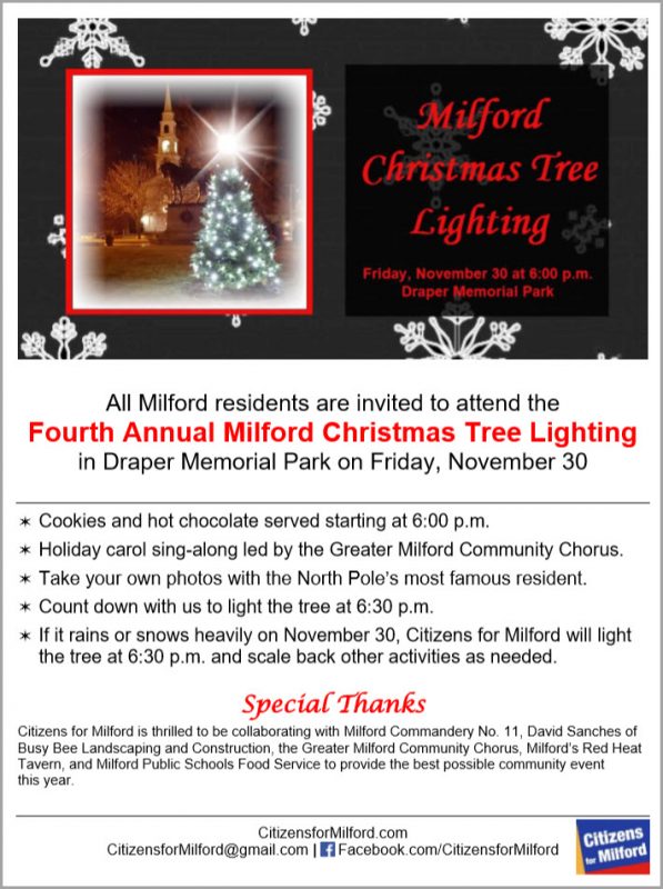JOIN US! Milford Christmas Tree Lighting Planned for Friday, November